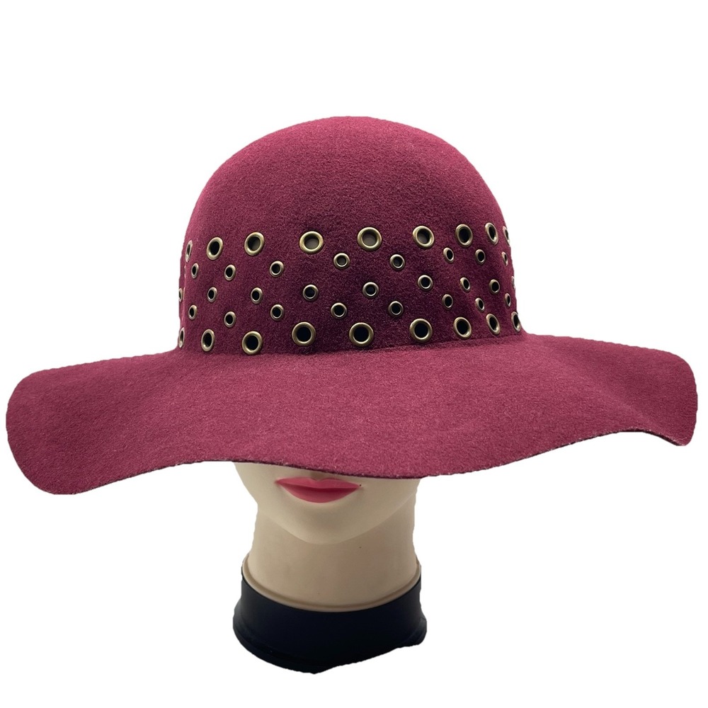 Scala Collezione 100% Wool Handcrafted Wide‎ Brim Studded Bohemian Floppy Hat